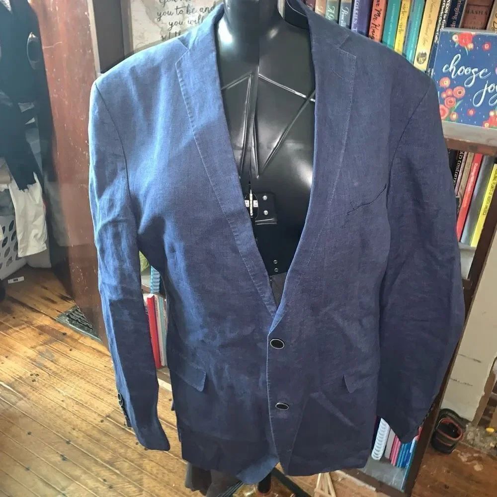 Angelo Litrico linen blend blue tailored fit Eur 52 blazer